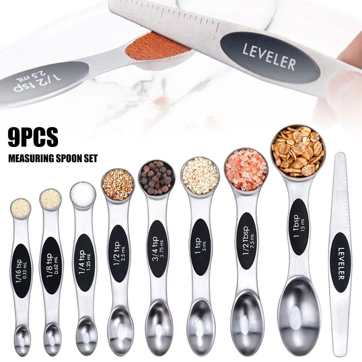 1-4Set Magnetic Measuring Spoons Set Double Head Measuring Spoon Measuring Seasoning Spoon Accurate for Cooking Baking Food