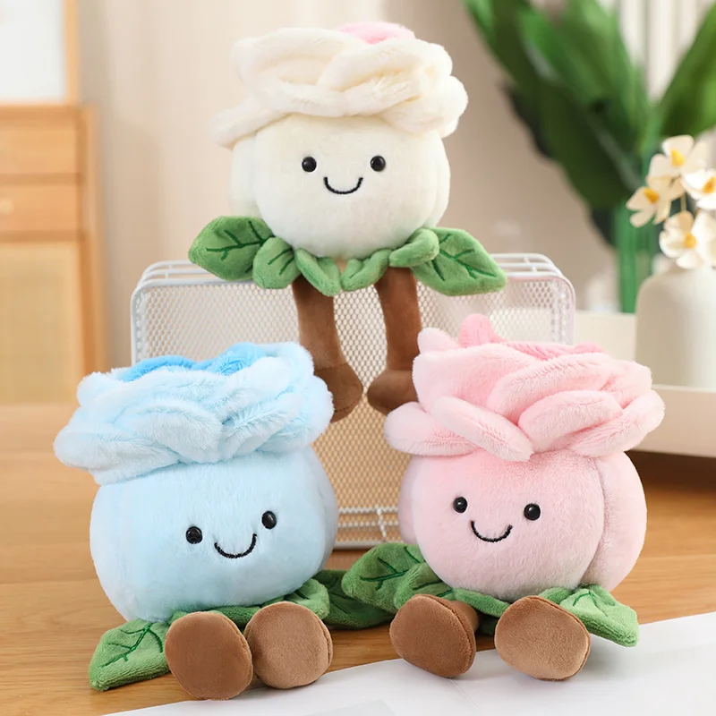 Engraçado série de plantas rosa flor brinquedos de pelúcia macio kawaii dos desenhos animados rosa azul branco bonecas macio decoração de escritório em casa presente do dia dos namorados