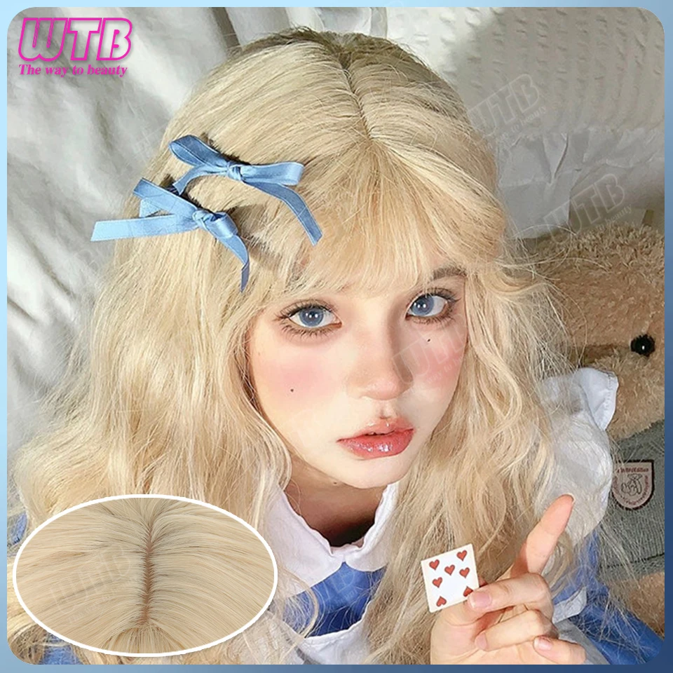 Light Gold Synthetic Lolita Wig with Long Fluffy Curls and Bangs Suitable for Women and Girls Role-Playing and Daily Wear