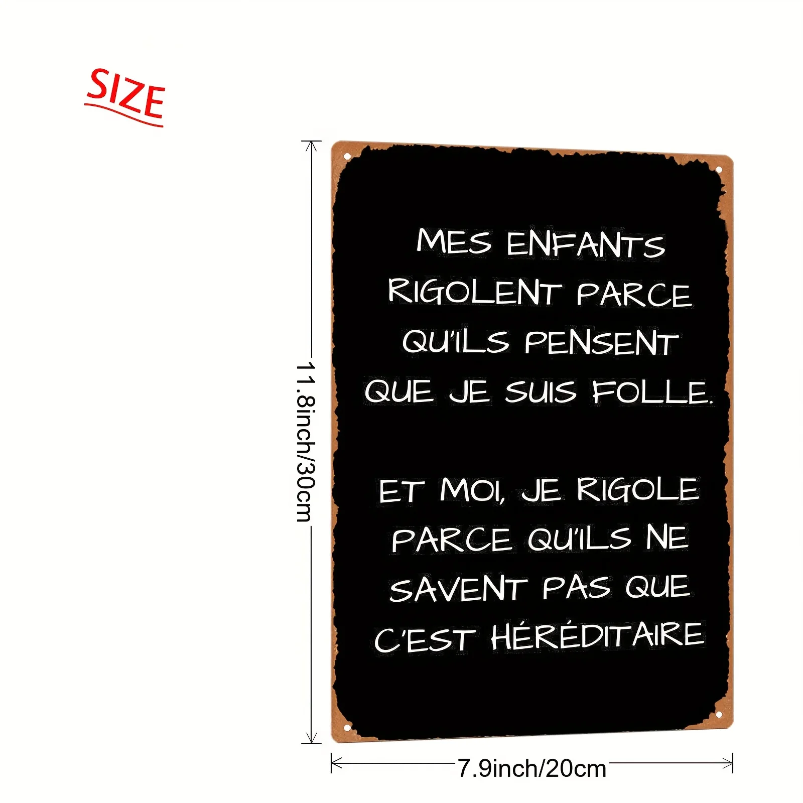 2D Flat - A 2D Flat Metal Sign Featuring a Humorous French Text Design for Kids' T-Shirts, Showcasing a Rustic Retro French Sayi