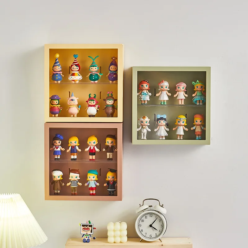 2 floors wall-mounted display cabinet, transparent acrylic blind box, character display shelf, dust-proof doll toy storag