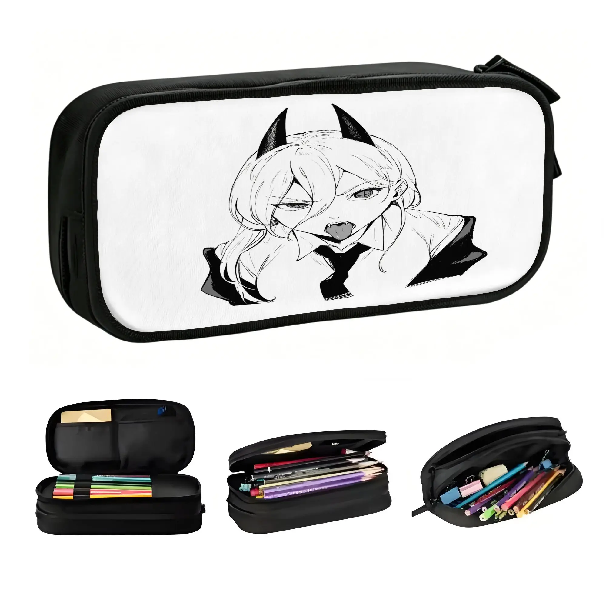 

Custom Korean Chainsaw Mans Pencil Cases for Boys Gilrs Cartoon Large Capacity Pen Bag Box Stationery