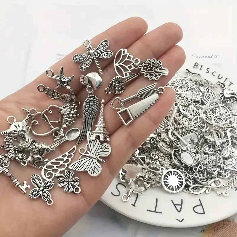 Pendentif tibétain mixte en argent, breloques animaux, perles pour bijoux, bracelet exécutif, boucles d'oreilles, collier, bricolage, artisanat, breloques d'art, 100 pièces