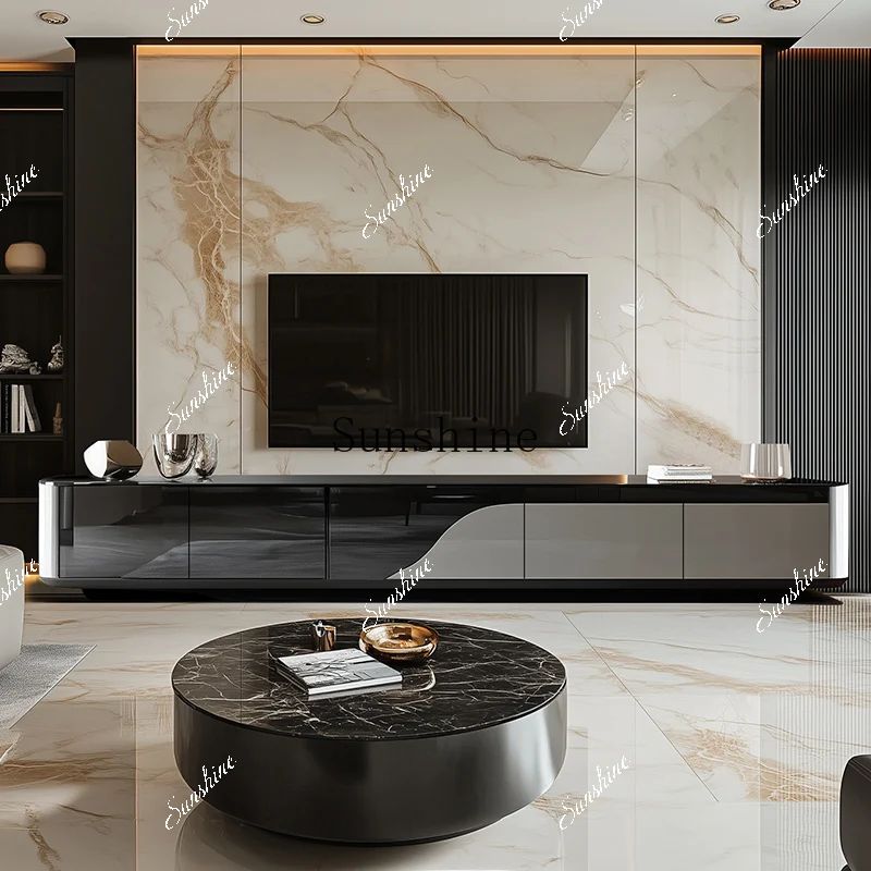 Modern minimalist TV cabinet, lengthened integrated TV cabinet against the wall, living room floor-to-ceiling TV cabinet  FT