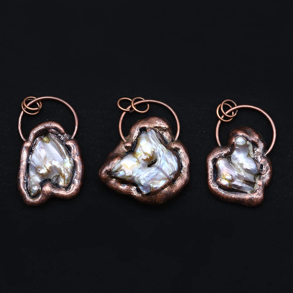Natural Freshwater Pearl Bronze Pendant Irregular Necklace Accessories Antique Copper Pendant Vintage Copper DIY Women Jewelry image 4