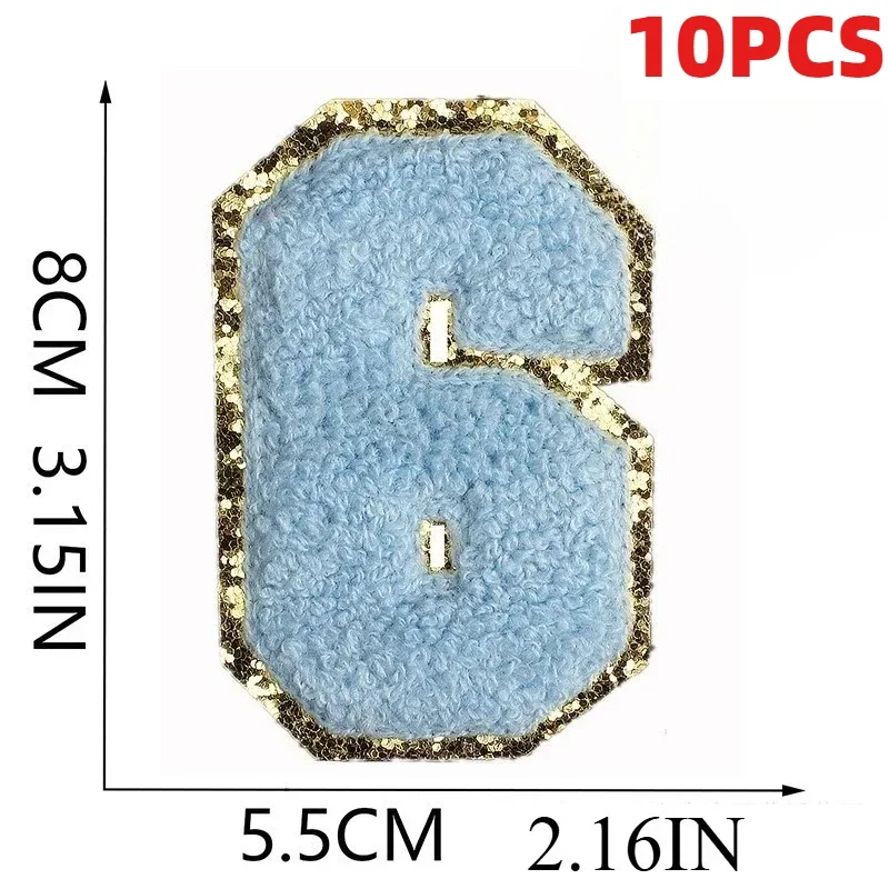 10PCS Bulk 8Cm Chenille Mixed Color 0-9 Digital Towel Embroidery Cloth Sticker Computer Digital Embroidery Cloth Sticker