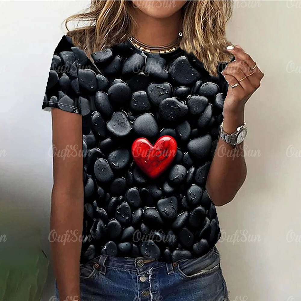 

3d Colorful Stones Print Tshirt for Women Summer Fashion Casual Loose T Shirt Oversized Short Sleeve O-Neck Tops Design Clothing