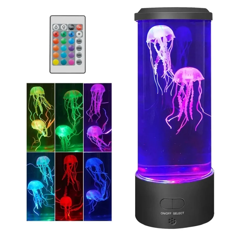 New Simulation Cylindrical Shape, LED Jellyfish Lamp, Colorful Atmosphere Table Lamp, Night Light, USB Plug With Remote Control