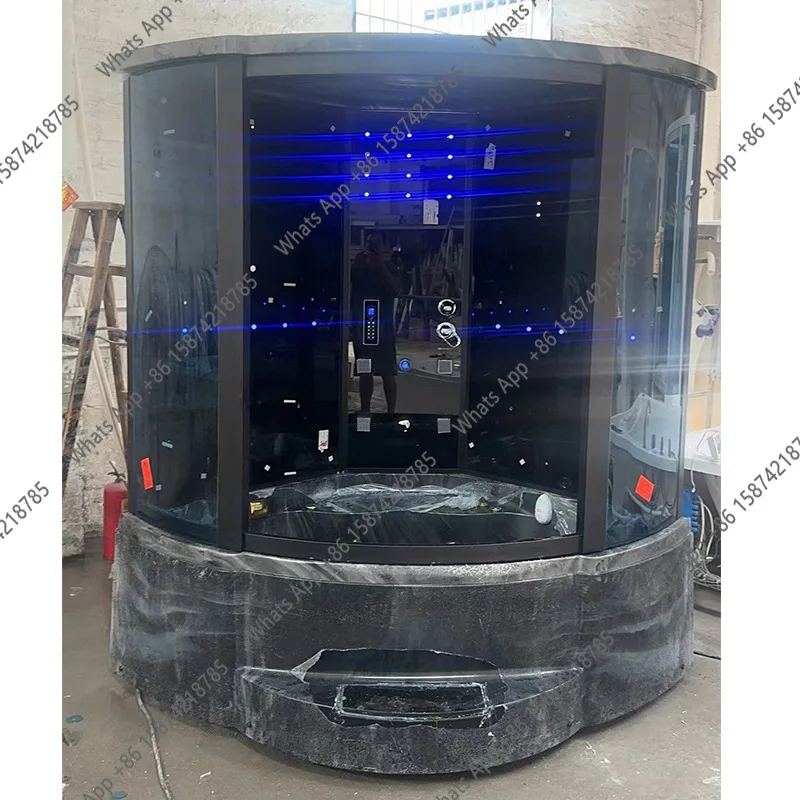 Kk 1.5M Fan-shaped Single Double Black Luxury Steam Shower Room Bathroom Surf Bathtub Closed Integrated Bath view 4