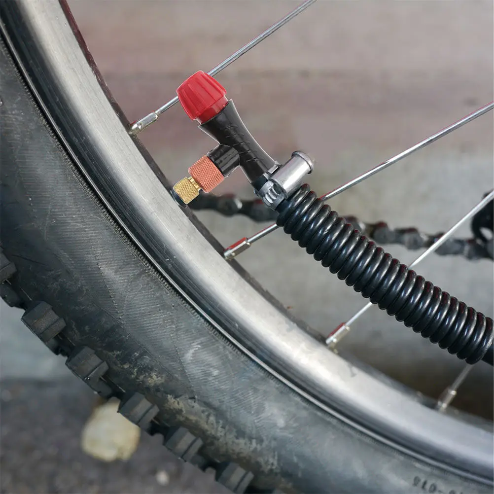 

Tire Inflator Valve Head Dual Use Compatible French American Valves Leak-Proof Fast Inflation Mini Portable Bike Pump