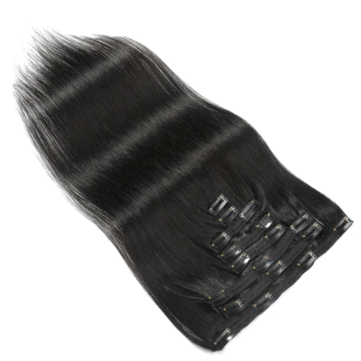 Extensiones de cabello humano con Clip de 14 pulgadas, extensiones de cabello liso, trama de piel sin costuras, piezas de cabello con Clip