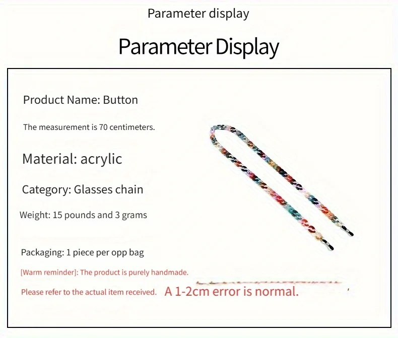 1ps Acryl Mehrfarbige Brillenkette Sonnenbrillenband Anti-Rutsch-Lanyard Halsseil Brillenzubehör – Detail 2