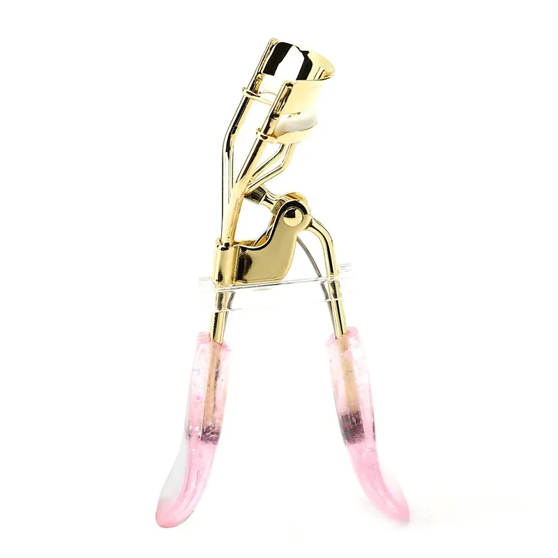 Pink Clear Handle Eyelash Curler Gold Stainless Steel Novice Durable Portable False Eyelash Assist Beauty Tool