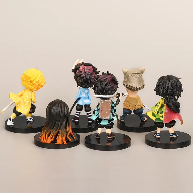 6 stks/set Anime Demon Slayer Nezuko Tanjirou Q Versie Staande houding Action Figure PVC Model Standbeeld Auto ornament pop Speelgoed Gift