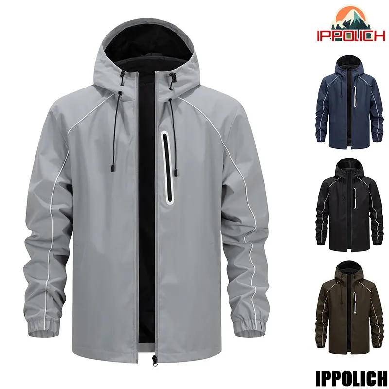 

Male Hiking Jacket Outdoor Reflective Breathable Mountaineering Sports Jacket Autumn Wear-Resistant Hunting Hooded Zipper Coats