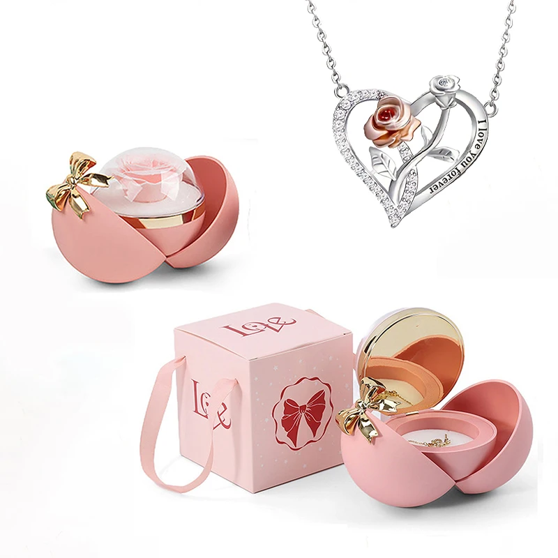 

I Love You Flower Necklace With Bowknot Globular Gift Box For Girlfriend Birthday Romantic 2025 Jewelry Mother Day