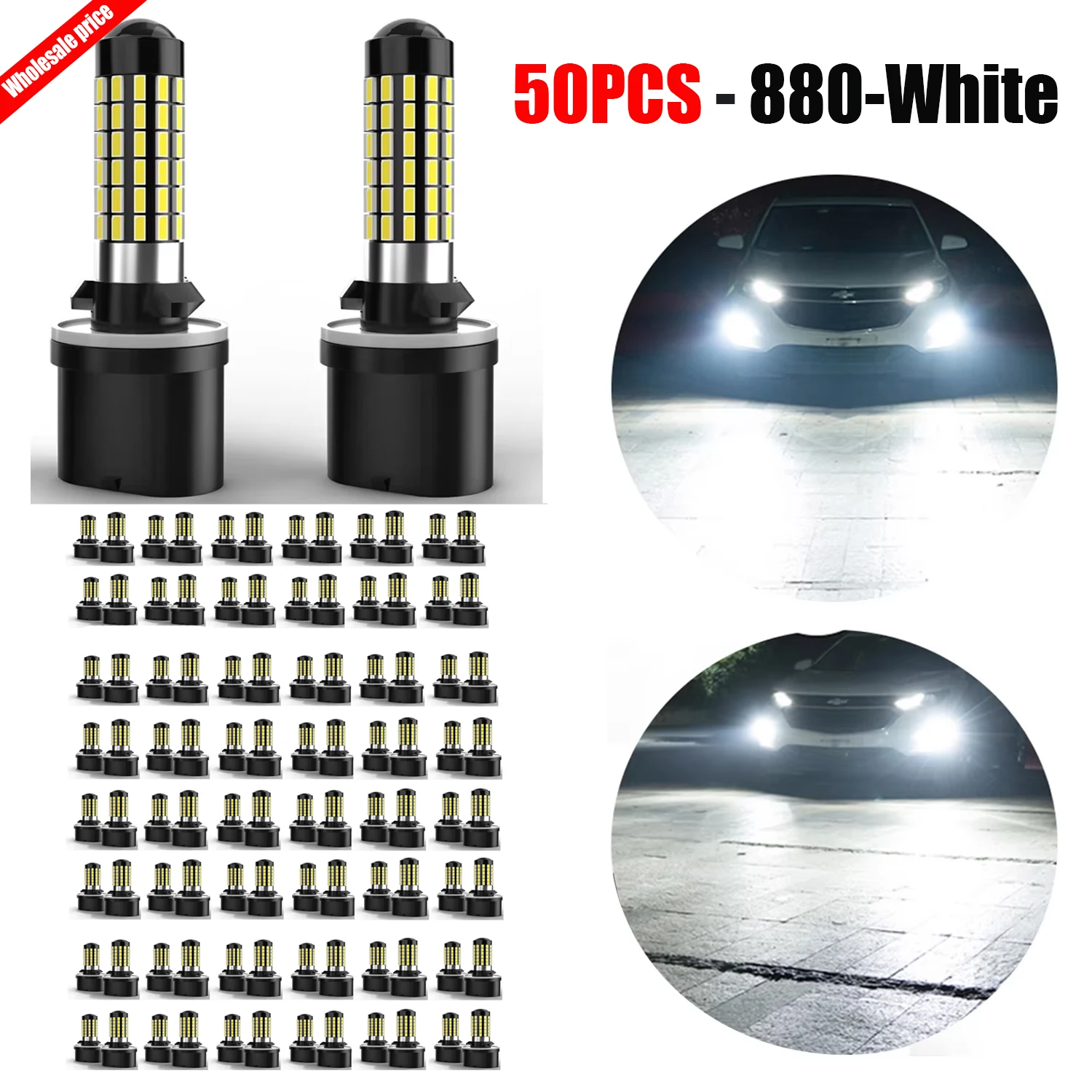50X 880 H27W/1 LED Light Bulb Error Free 3000Lm 35,000+ Hours Lifespan Powerful Drop-in Replacement For Hyundai IX35 2010~2013
