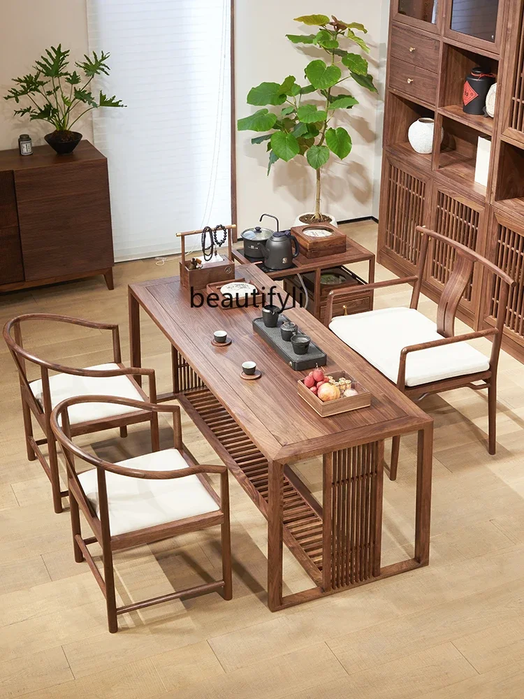 

New Chinese Style North America Black Walnut Tea Table Household Solid Wood Designer High-End Casual Furniture Tea Table A16