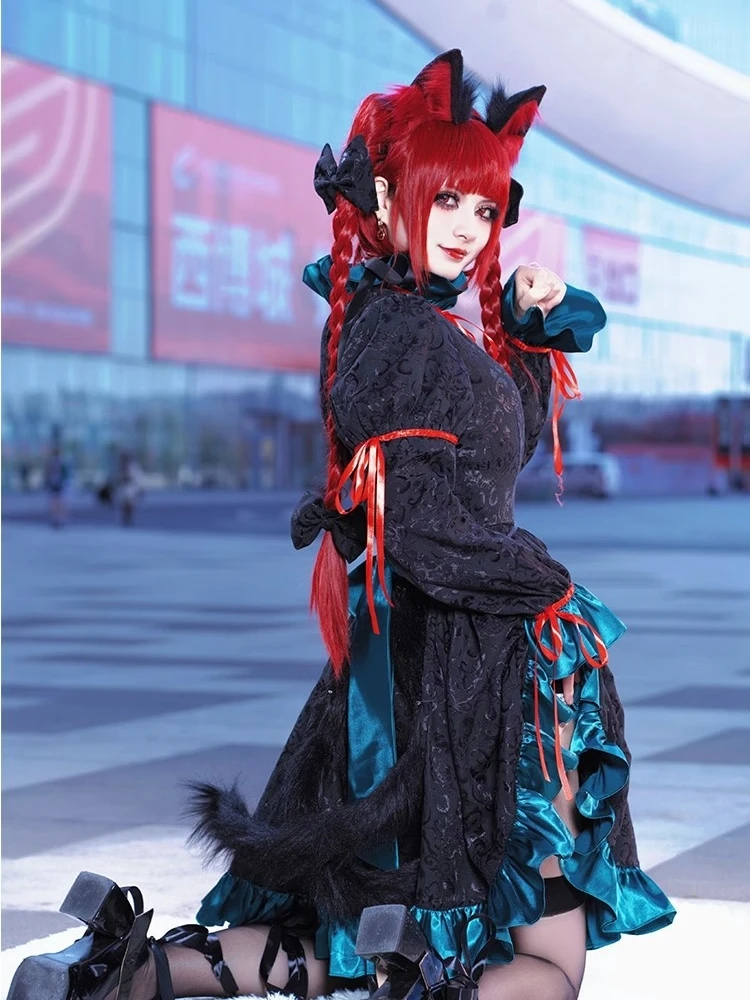 

Kaenbyou Rin Cosplay Costume Anime Touhou Project Women Sweet Dress Uniform Halloween Costumes with Ear Tail Role Play Clothing