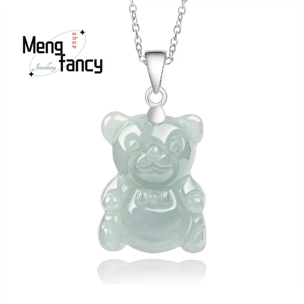 

Natural Myanmar A Goods Jade Light Green Bear Pendant S925 Silver Necklace Waxy Kind Of Jade Pendant For Women Fine Jewelry