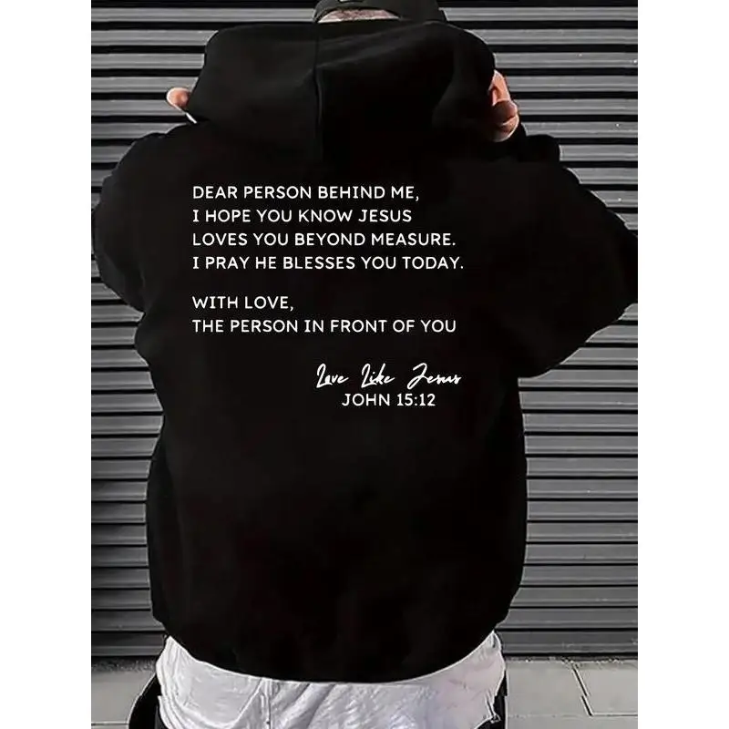 

Men Christian Jesus Loves You Hoodie Bible Verse Graphic Sweatshirt God Faith Religious Message Streetwear Loose Top