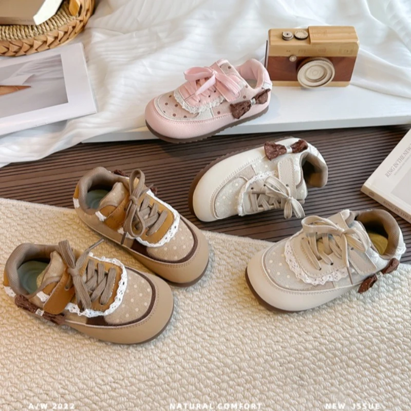 Tênis Fashion Plus Size Girls' Shoes 2026 Autumn New Sneakers Kids Retro Versatile Girls Lace Casual Shoes Кроссовки Детские