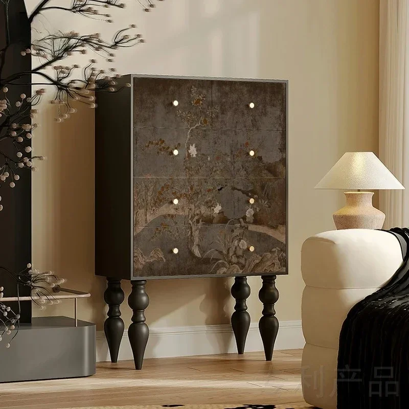 A Wabi-sabi antique style, storage household solid wood porch decorative cabinet, bedroom living room painted wall locker