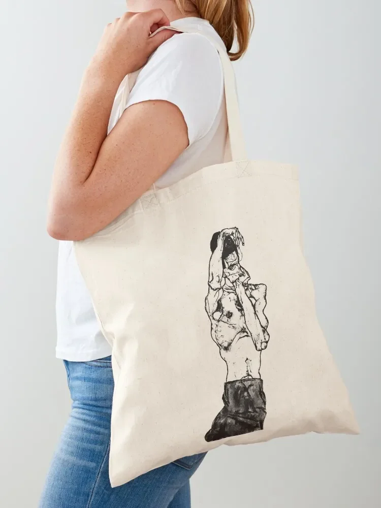 Egon Schiele, Standing Male Nude with a Red Loincloth, 1914 Tote Bag cloth bag woman bags for women Canvas shoulder bag