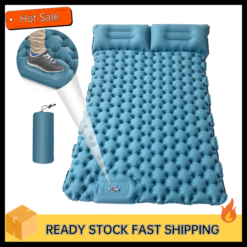 2 Person Camping Mat with Air Pillow Portable Air Mattress Waterproof Backpacking Sleeping Pad