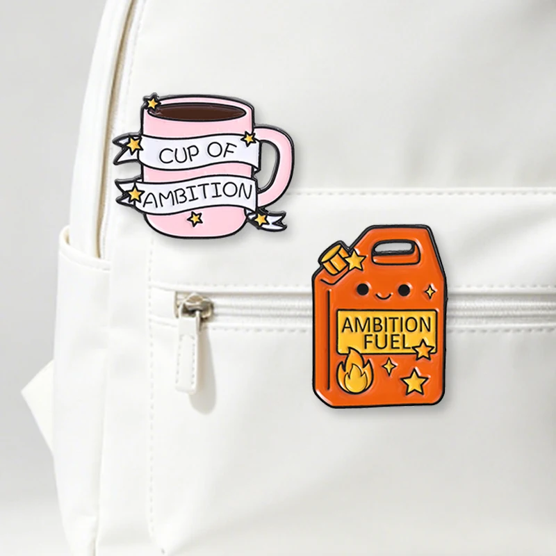 Broche émaillée Ambition Fuel Oil Can, Mug rose motivant Ambition, Broche étoile et ruban, Broche de revers pour sac, Bijou cadeau pour amis
