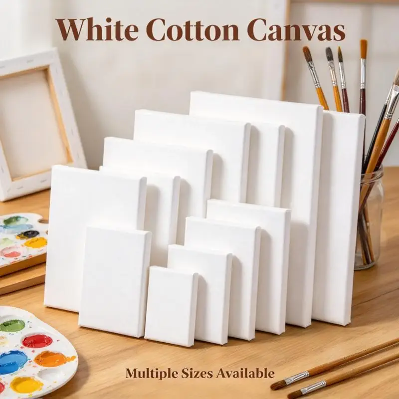 1/5pcs White Square Blank Artist Canvas Board for Oil Acrylic Watercolor Painting with Wood Frame Primer