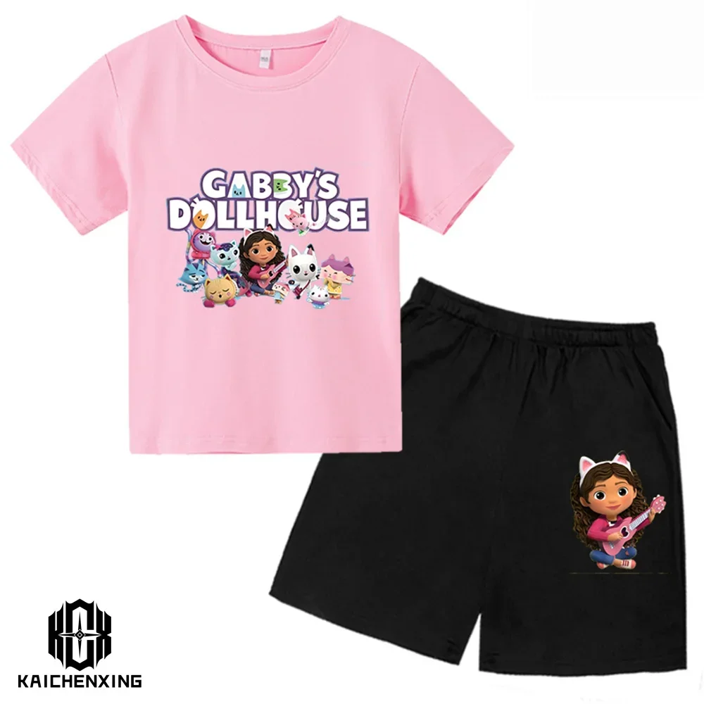 Little Girl T-shirts Kawaii Gabbys Doll House T Shirt Graphic Print Cute Kids Clothes Pink Tshirts Aesthetic Girls Clothes Top