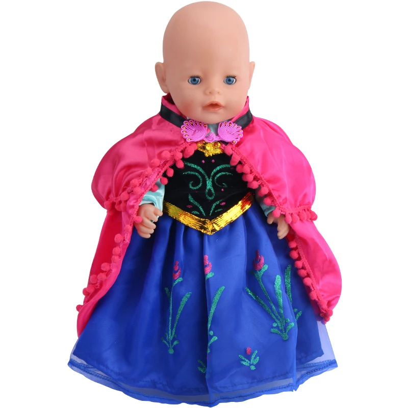 43 cm Reborn Baby Doll Elsa Blue Dress American Ours & Generation Kid Toys 18-calowe lalki dla dziewczynek Cosplay Queen Anna Costume Clothes