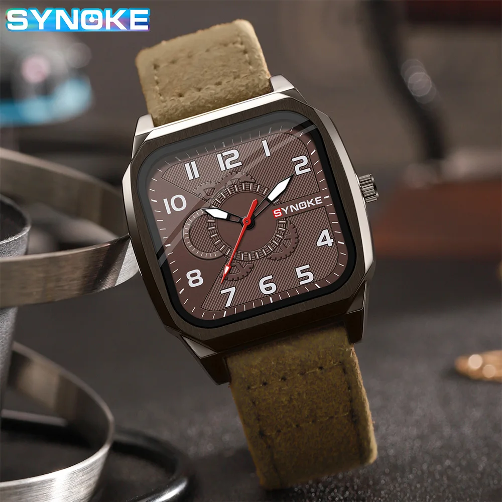 SYNOKE Popular Male Quartz Wristwatch Military Sports Shockproof Leather Watch Men Fashion Casual Clock Relogio Masculino