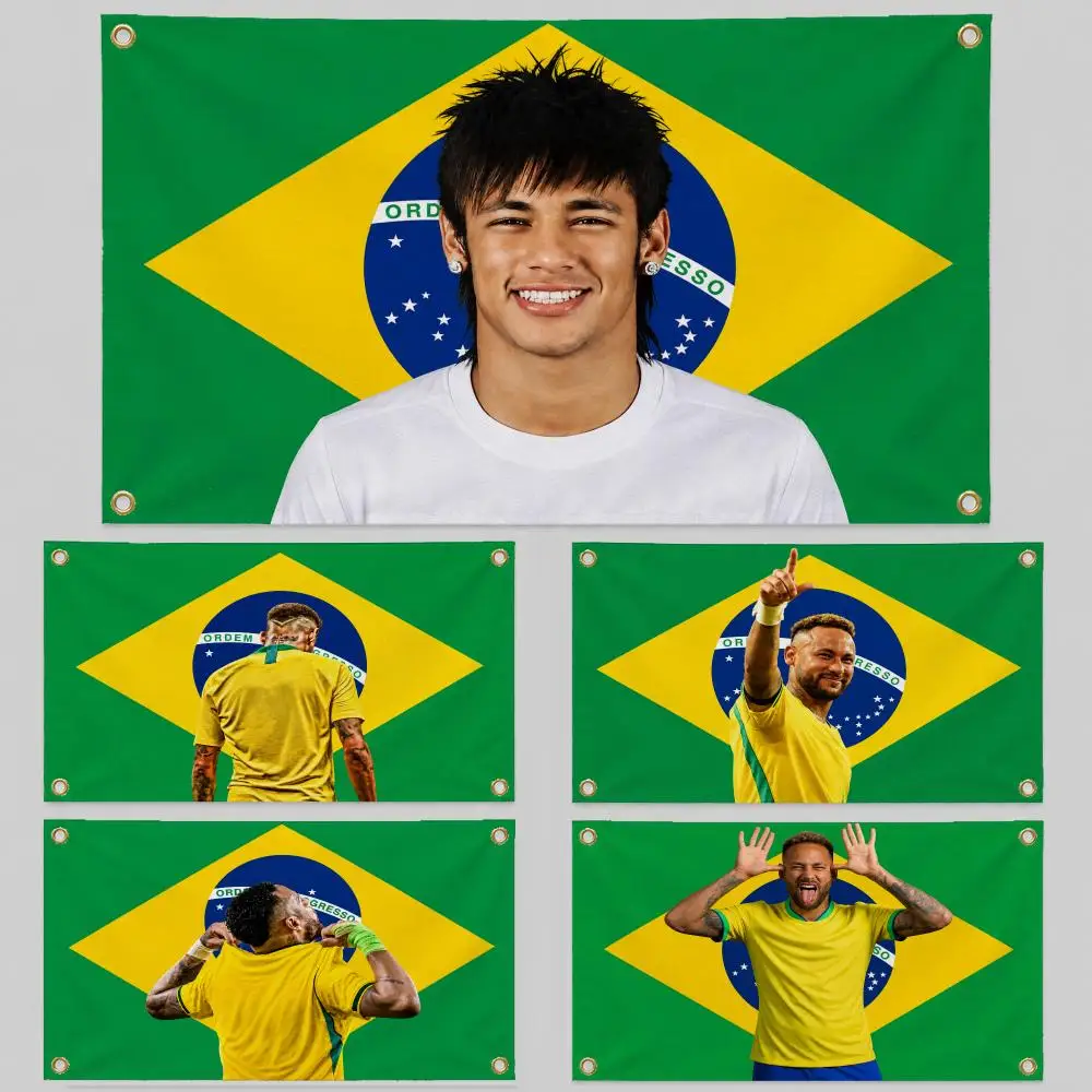 Football Neymar Jr NJR Brazil Soccer Flags Wall Hanging Background Flag Wall Decor Banners for Outdoor Bedroom Dorm Room Decor
