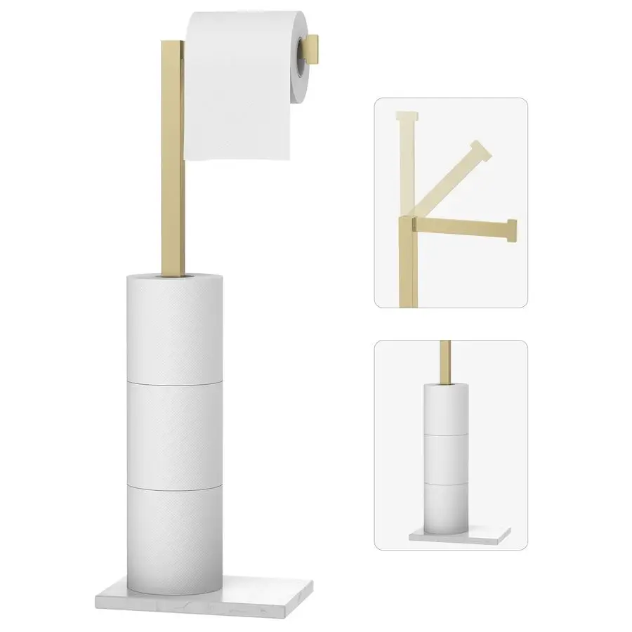 

Paper Holder Stand Brushed Gold SUS 304 Stainless Steel Rustproof Free Standing 22 Inch Rotating Bathroom Tissue Roll Holder for