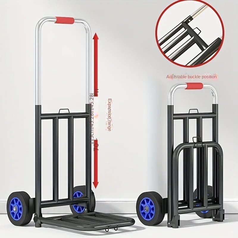 Heavy-Duty Iron Hand Truck with Comfort Grip Handle and Elastic Rope, Foldable and Extendable Platform Cart with Adjustable