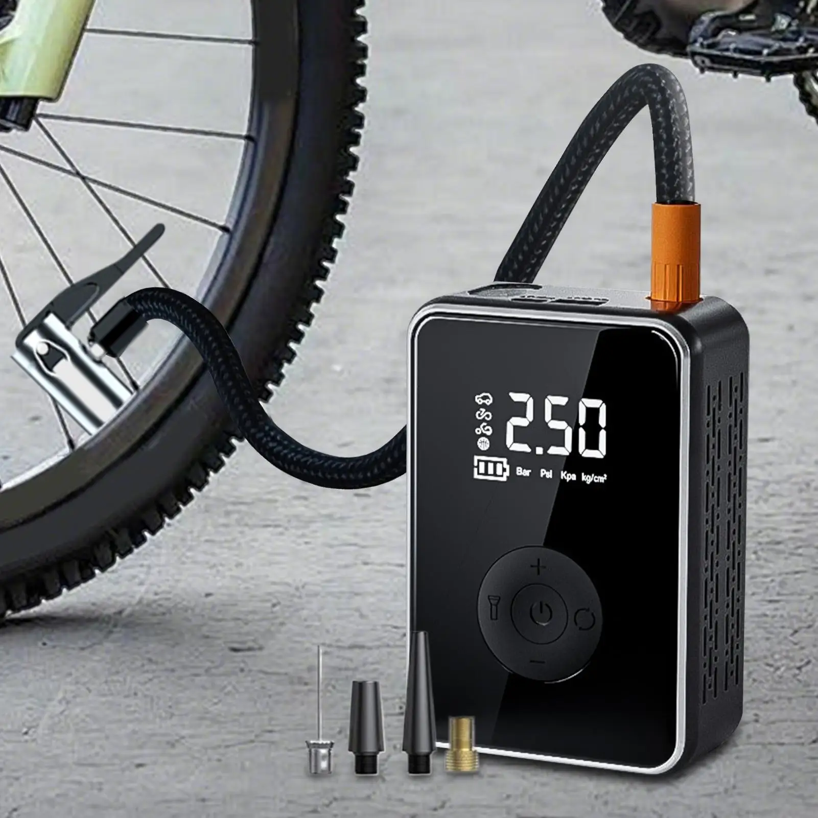 Tire Inflator Portable Air Compressor Cordless Bike Inflator With Light Rechargeable Electric Air Pump With Auto Shut-Off For