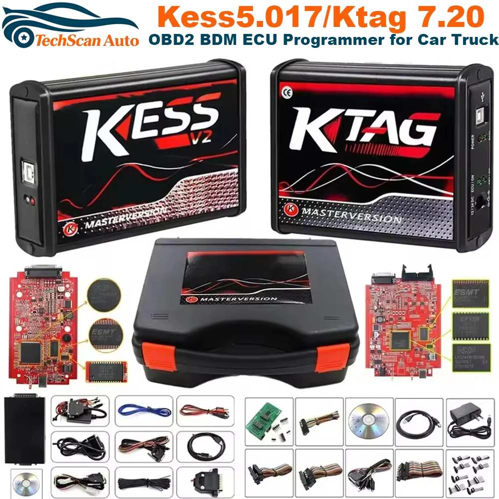 2026 EU Red Kess V2 V5.017 Online 2.80 KTAG 7.020 2.25 с фильтром Murata OBD 2 для чип-тюнинга ЭБУ легковых и грузовых автомобилей, неограниченный ремонтный комплект