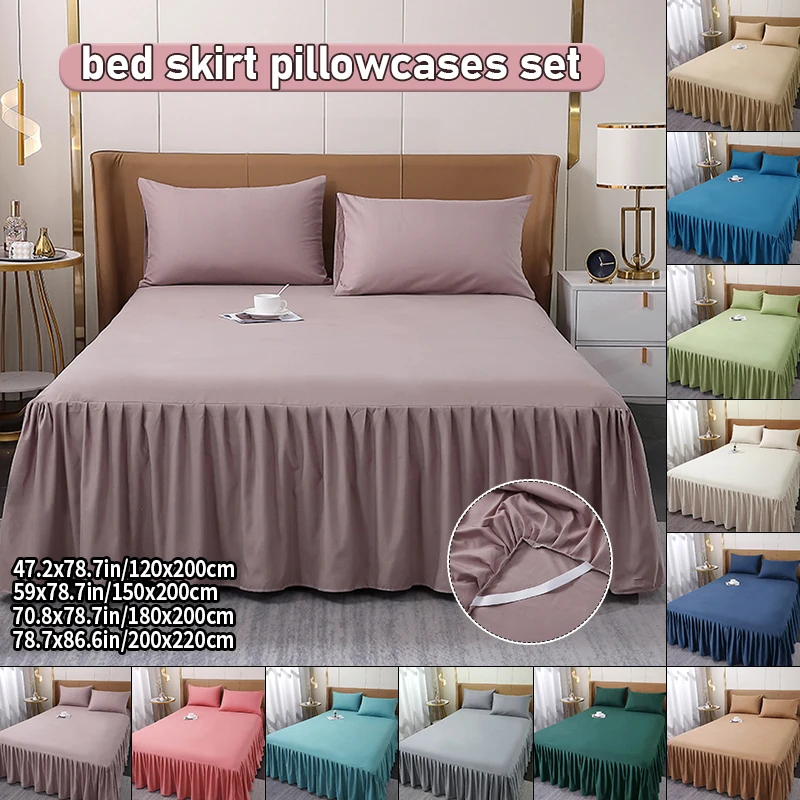 Twin Full Queen King Size Bedspread Sheet Bedcovers Home Decor Plain Bed Skirt Solid Color Protective Cover Dust Autumn