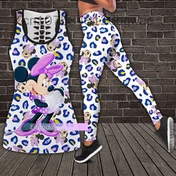 Disney Minnie women's Book Hollow Tank Top + Leggings da donna Y2k Yoga Wear Leggings Fitness tuta sportiva canotta Leggings Suit