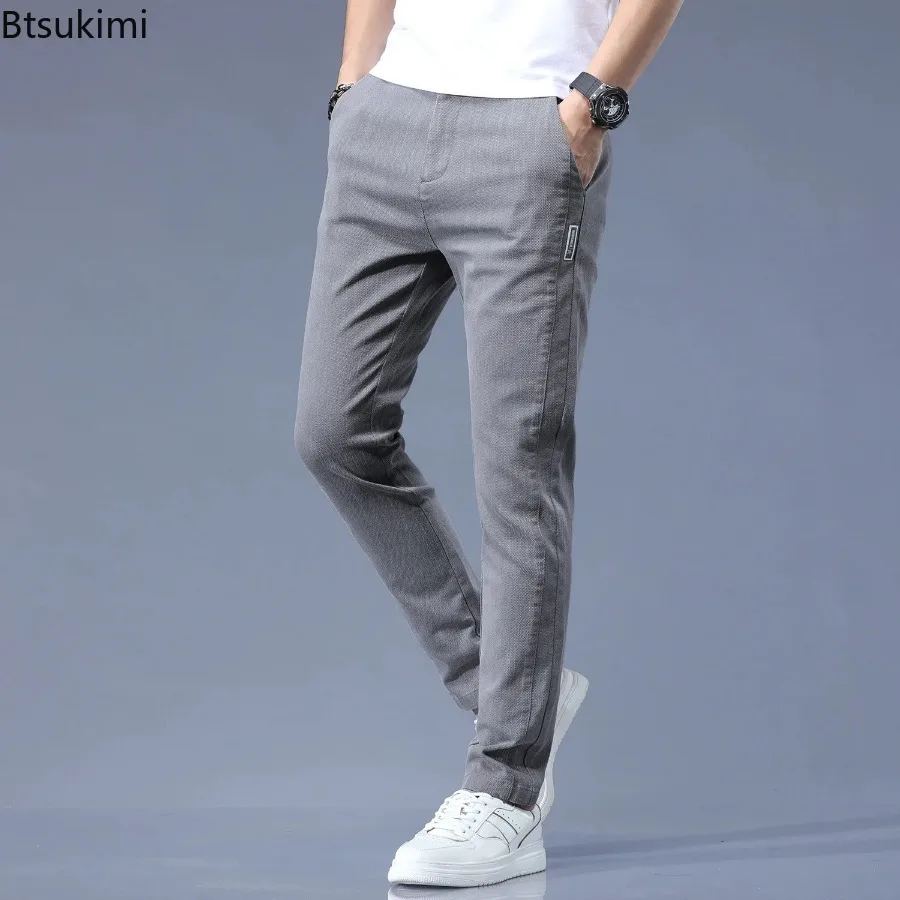 2024 Men's Casual Long Pants Solid Pockets Design Korean Trousers for Men Business Office All-match Elastic Waist Trousers Male