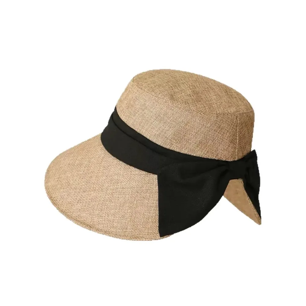 

Casual Bowknot Bow Fisherman Hat Solid Color Cotton Linen Summer Sun Hat Wide Brim Sun Protection Sunscreen Visor Cap Hiking