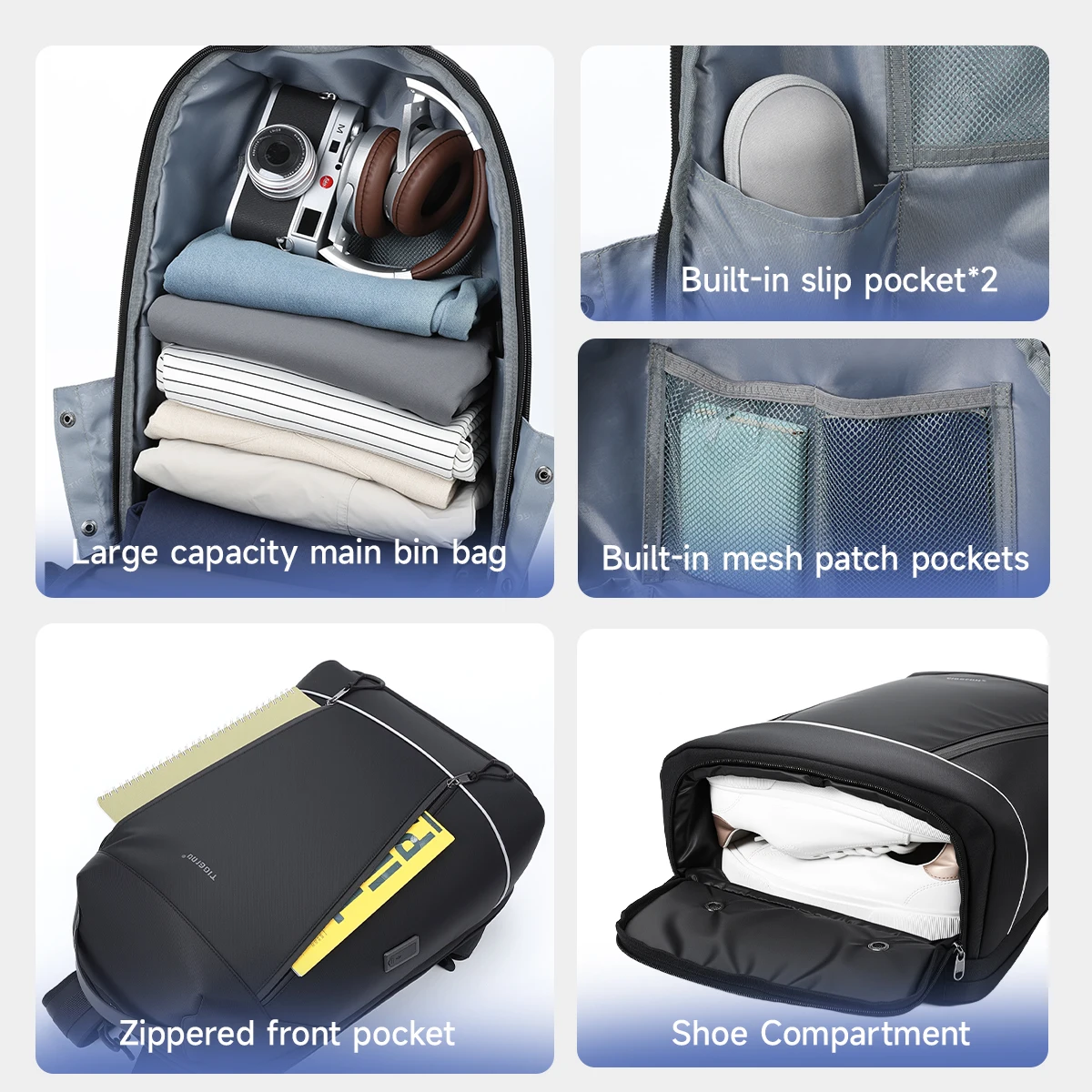 حقيبة ظهر عصرية للرجال من Tigernu مع جيب للأحذية 180 ° فتح الحقائب الذكور حقيبة المدرسة كمبيوتر محمول حقائب الظهر المدرسية #4