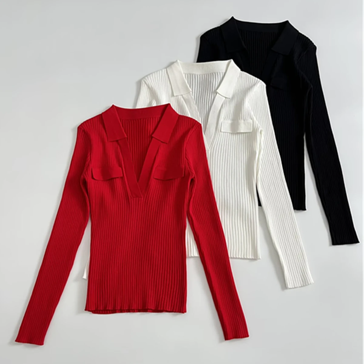 

Jenny&Dave Nordic Minimalist Red Long-sleeved Sweater 2025 Autumn And Winter Knitwear Basic Rib T-shirt Women Pullover Tops