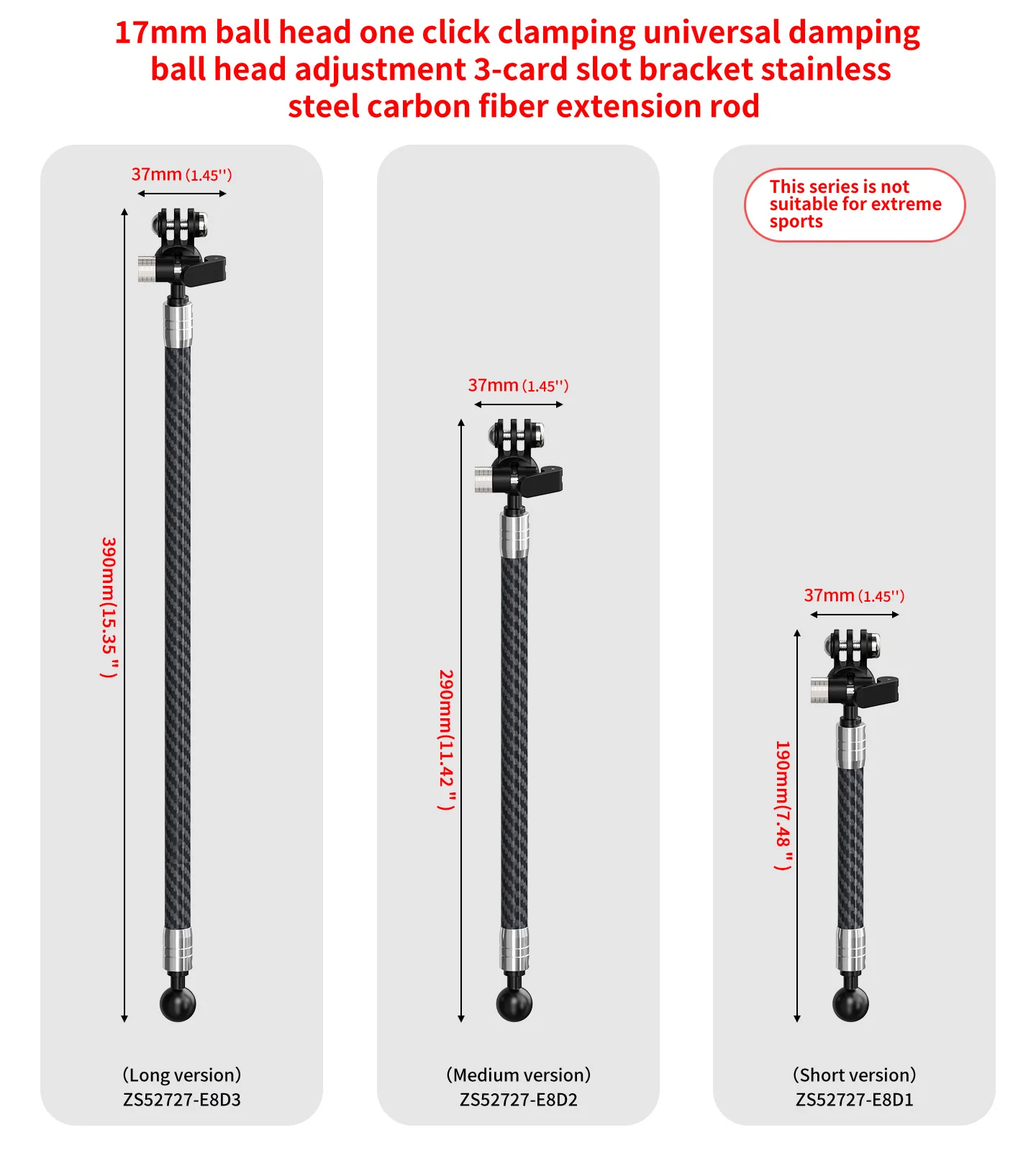 D12mm Carbon Fiber Tube Action Kamera Stativ Einbeinstativ Ausziehbare Selfie Stick Pole für GoPro 13 12 11 10 9 für Insta360 X2 X3 – Detail 15
