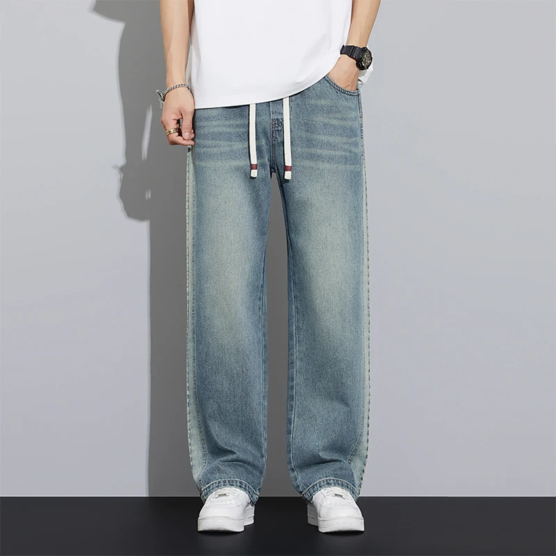 

2025 Spring/Summer New Men's Jeans Loose and Comfortable Straight Tube Business Casual Multi functional Wide Leg Casual Comforta