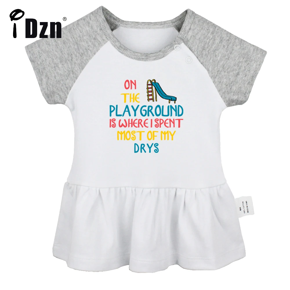 On The Playground Is Where I Spent Most of My Days Baby Girls Cute Short Sleeve Dress Infant Funny Pleated Dress Soft Dresses