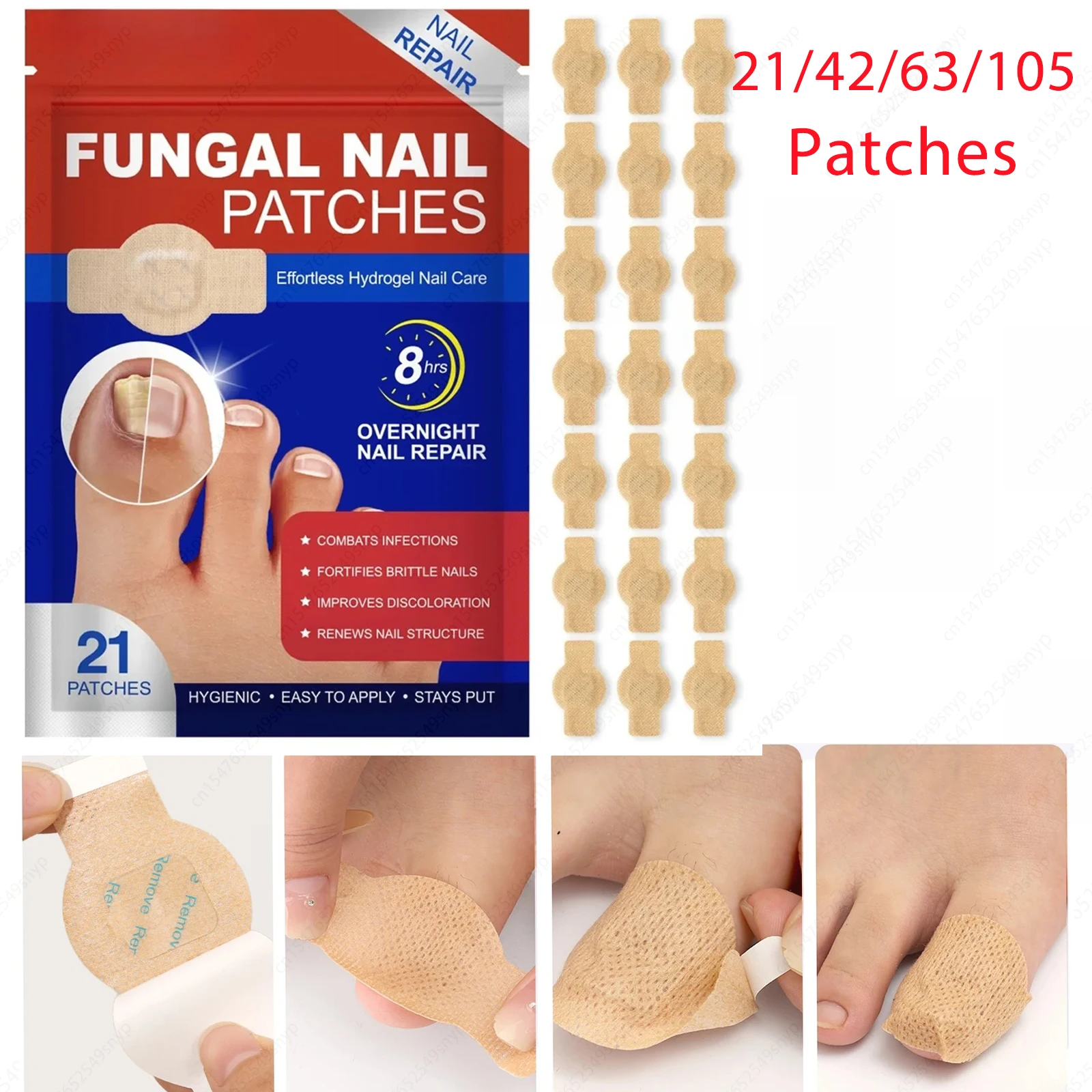 21/42/63/105 Patches Waterproof Nail Fungus Patch Ingrown Toenail Correction Sticker Damaged Gray Nail Repair Care Feet Tools