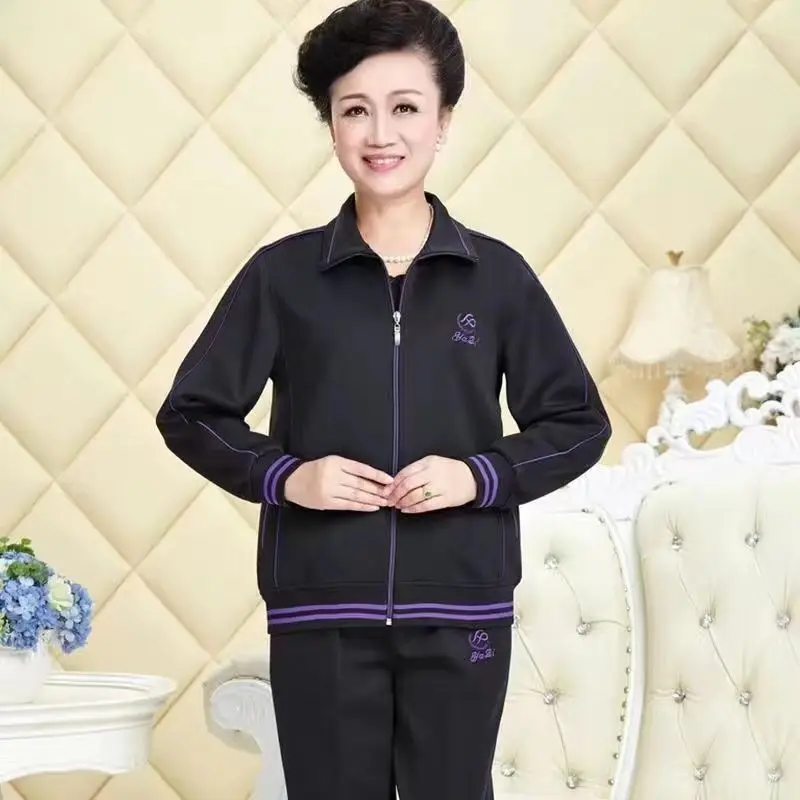 2023 Sporty Mom Loose Fitting Sportswear Set Women's Two-Piece Middle-Aged And Elderly